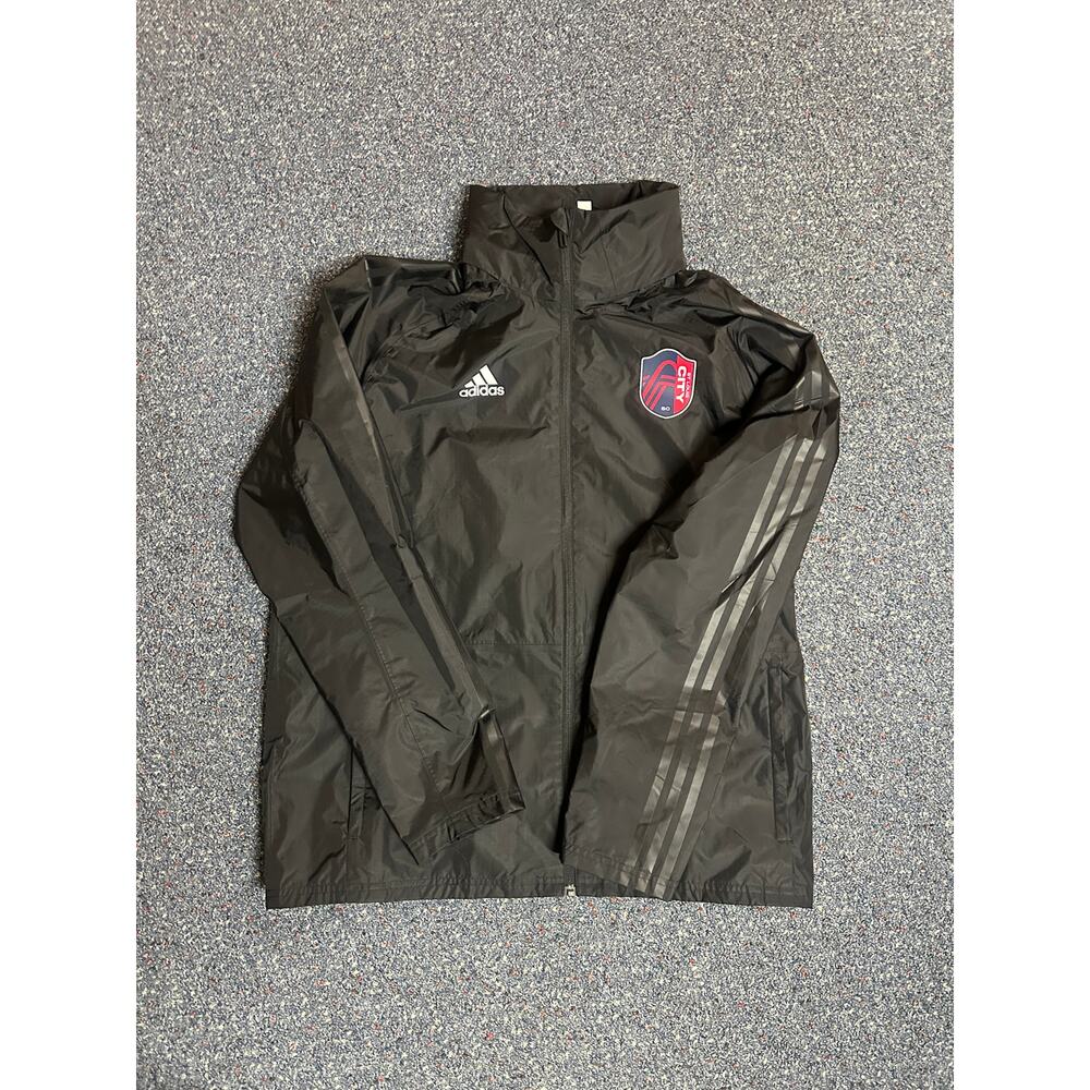 XL Black Adidas St. Louis City SC Men's Raincoat and Foldable Hood